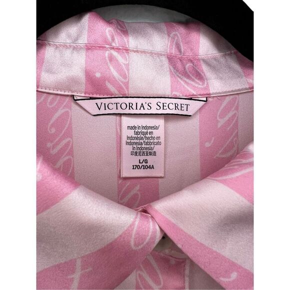 Victoria’s Secret Women’s Large Satin Pajama Top Pink Stripe Button Up Shirt - Picture 4 of 5